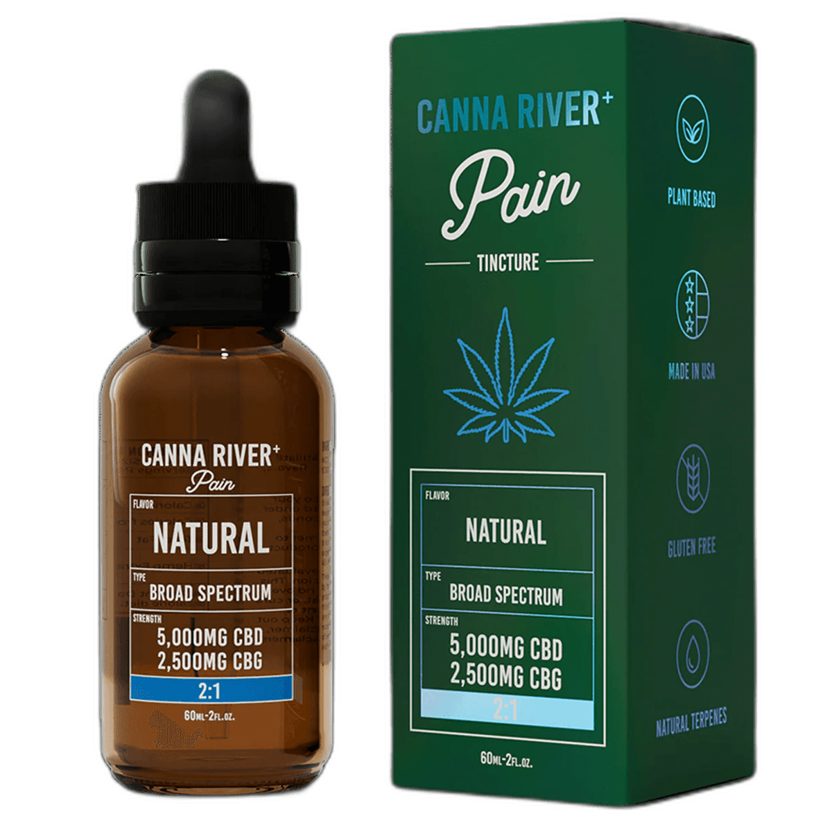 Canna River Broad Spectrum CBD:CBG Pain Tincture 5000mg CBD, 2500mg CBG